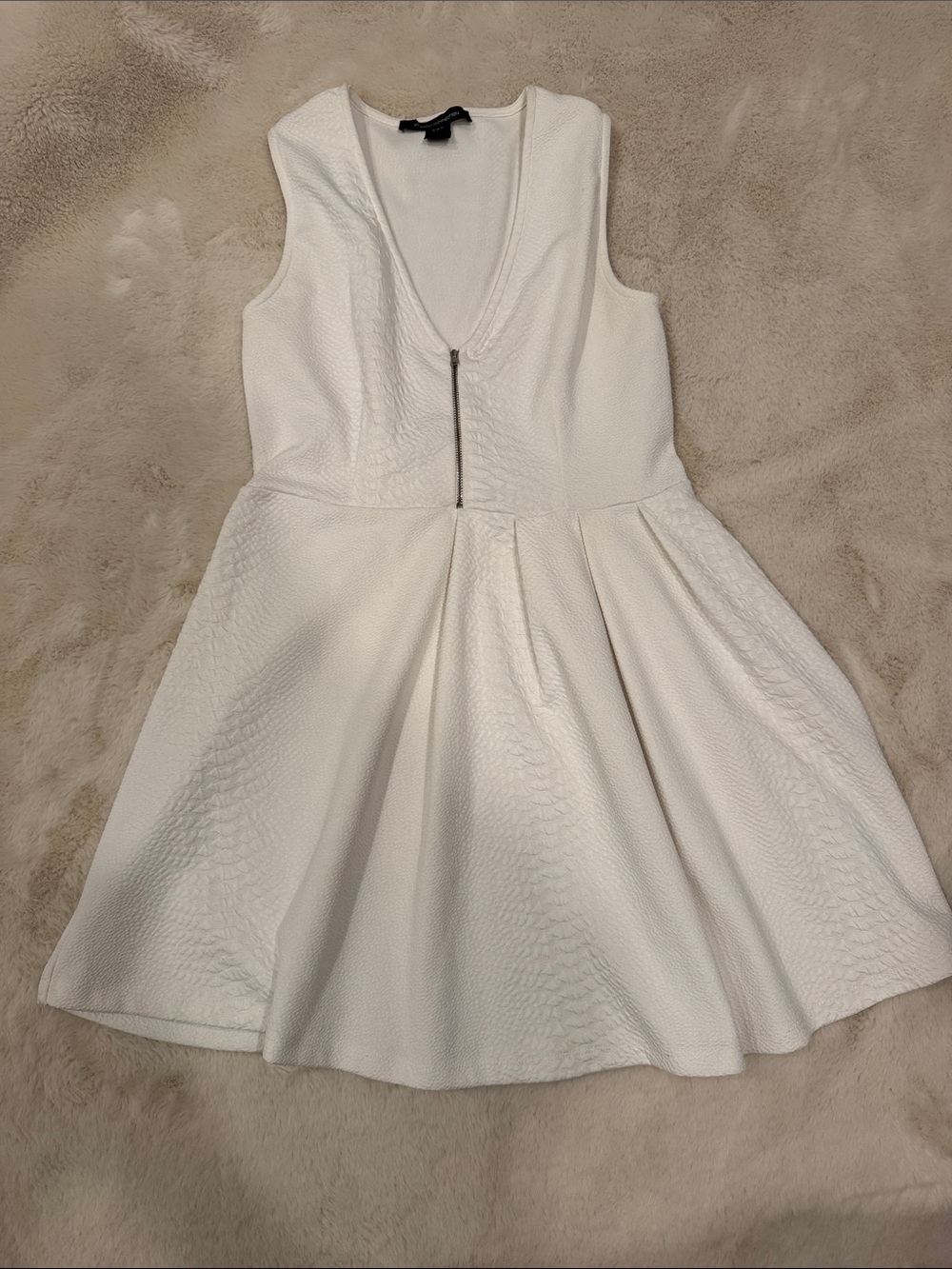French Connection White Textured Zip-Front Party Dress